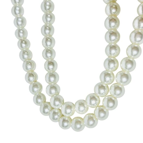 Vintage Faux Pearl Double Strand Necklace 15" White Cream Layered Beaded - Picture 1 of 5